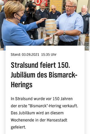 Stralsund feiert 150-jähriges Jubiläum des Bismarck-Herings - 03.09.2021